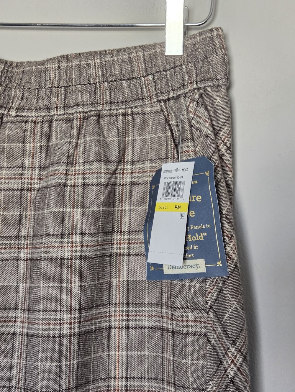 NWT Democracy Plaid Relaxed Straight Barrel Leg Pull-On Pants in Brown and Cream - Picture 6 of 12